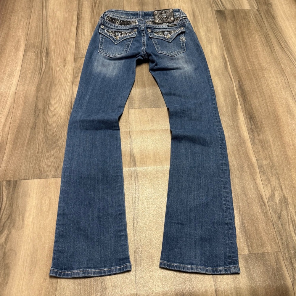 Miss Me JP6075B Bootcut Embellished Jeans Medium Wash 27 Rhinestone Sequin